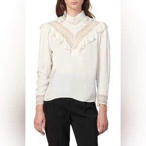 SANDRO Paris ivory silk victorian top